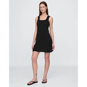 New Gap Dress Size Large Black Crochet Knit Square Neck Midi Sleeveless Lined